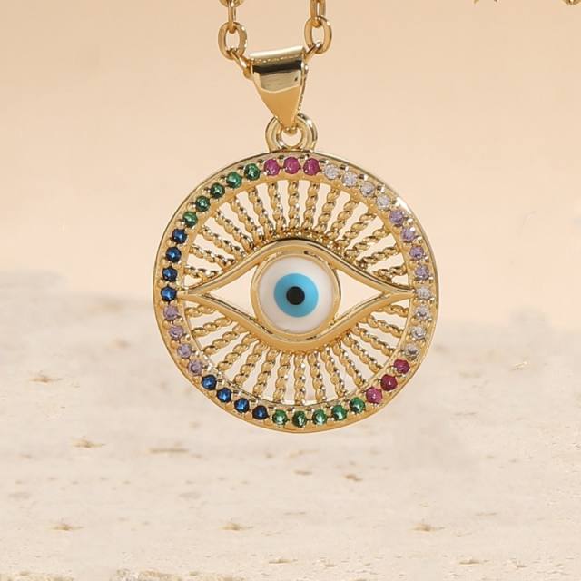 14KG geometric shape evil eye pendant copper necklace