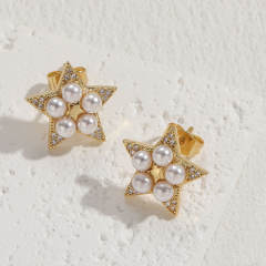 Sweet black butterfly pearl bead drop star copper earrings