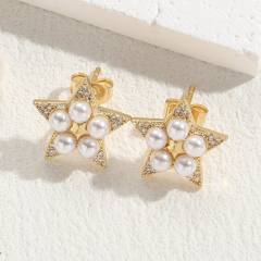Sweet black butterfly pearl bead drop star copper earrings