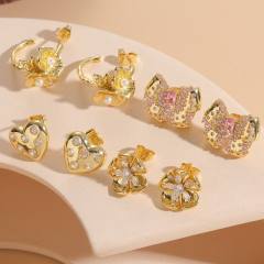 14KG chunky heart flower copper studs earrings