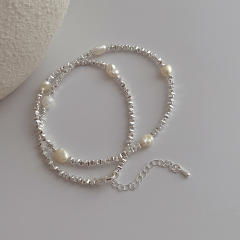Korean fashion shiny silver color water pearl choker necklace