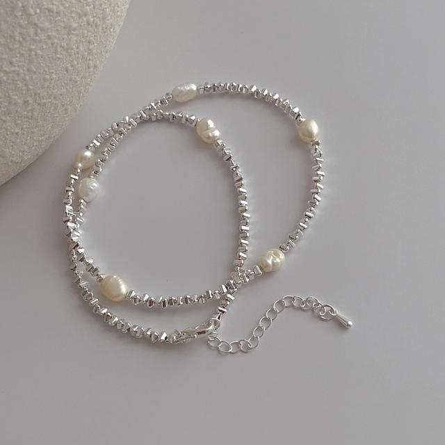 Korean fashion shiny silver color water pearl choker necklace