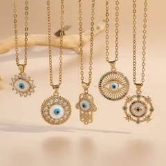 14KG geometric shape evil eye pendant copper necklace