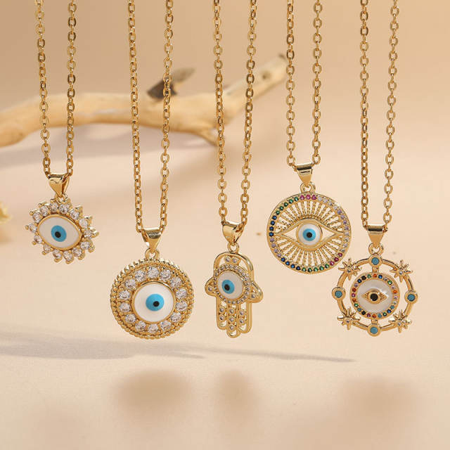 14KG geometric shape evil eye pendant copper necklace