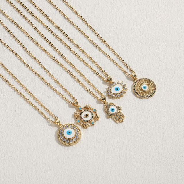 14KG geometric shape evil eye pendant copper necklace