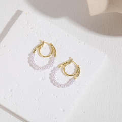 Unique pearl bead gold plated copper geometric earrings