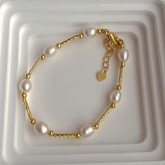 Korean fashion baroque pearl stainless steel bracelet