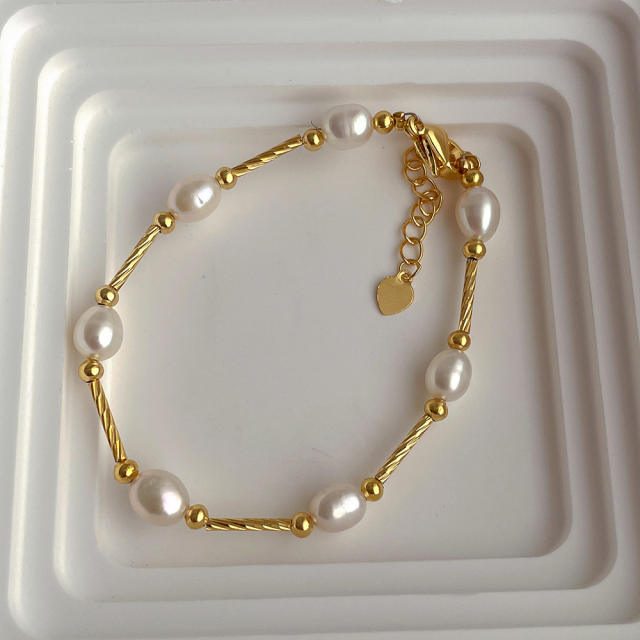 Korean fashion baroque pearl stainless steel bracelet