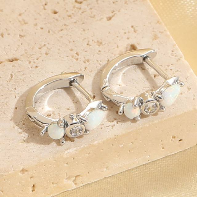 Personality opal stone copper huggie earrings