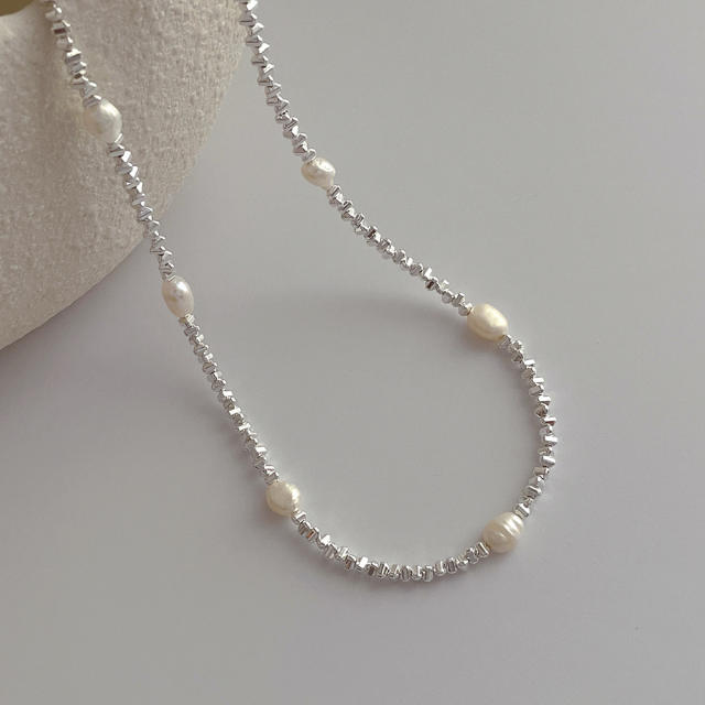 Korean fashion shiny silver color water pearl choker necklace