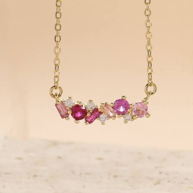 Y2K pink enamel cubic zircon copper dainty necklace