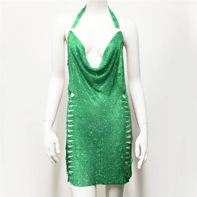 Sexy shining halter neck short dress party dress