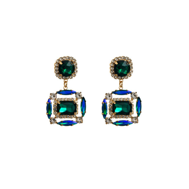 Chunky color glass crystal statement earrings