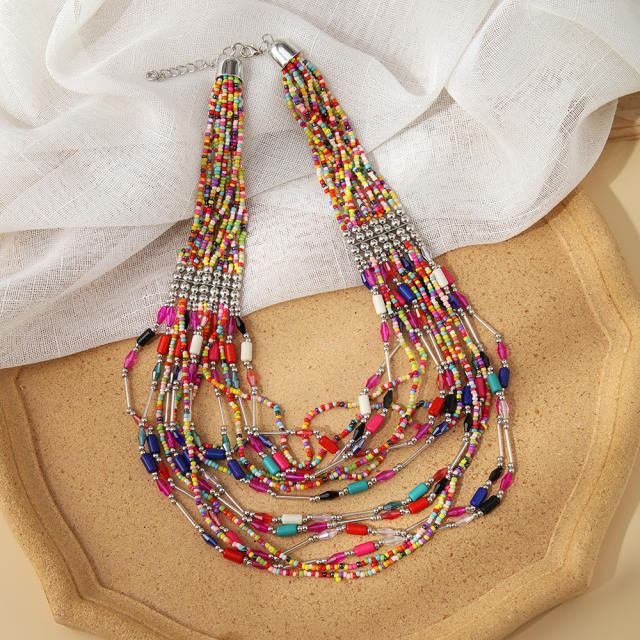 Boho chunky colorful seed bead necklace