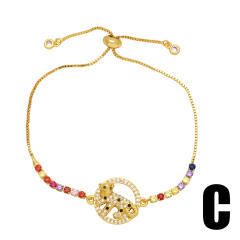 Deilcate rainbow cz butterfly evil eye gold plated copper bracelet