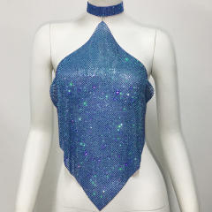 Sexy pub style colorful rhinestone diamond halter neck tops