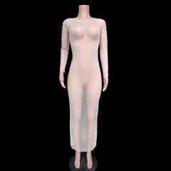 Sexy rhinestone pearl bead see throught cover up
