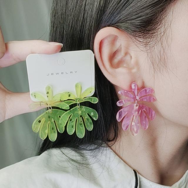 Jelly color acrylic leaf dangle earrings