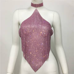 Sexy pub style colorful rhinestone diamond halter neck tops