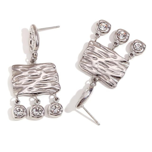Boho cubic zircon drop tassel chunky stainless steel earrings