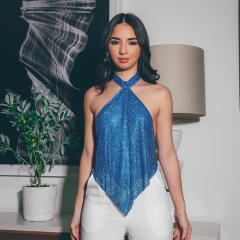 Sexy pub style colorful rhinestone diamond halter neck tops
