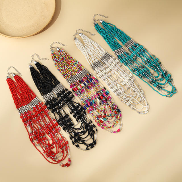 Boho chunky colorful seed bead necklace