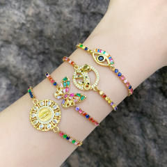 Deilcate rainbow cz butterfly evil eye gold plated copper bracelet