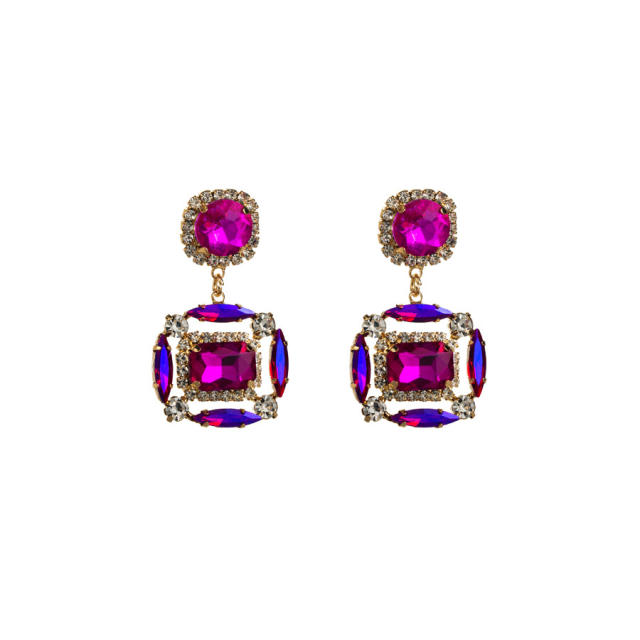 Chunky color glass crystal statement earrings