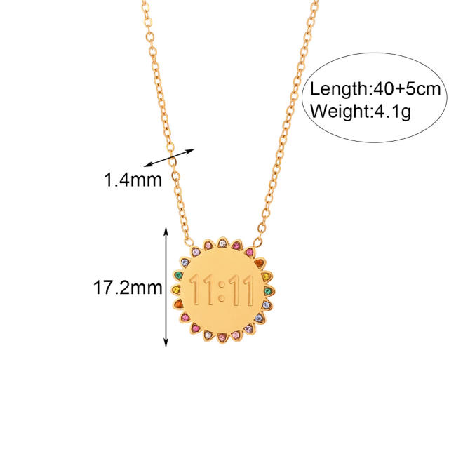 18KG sunflower pendant angel number dainty stainless steel necklace