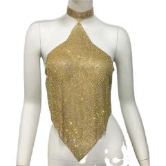 Sexy pub style colorful rhinestone diamond halter neck tops