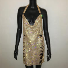 Sexy shining halter neck short dress party dress