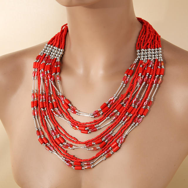 Boho chunky colorful seed bead necklace