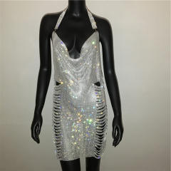Sexy shining halter neck short dress party dress
