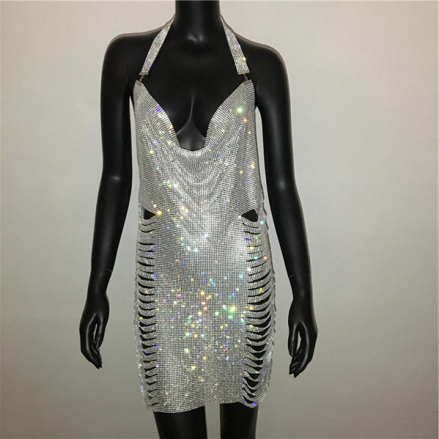 Sexy shining halter neck short dress party dress