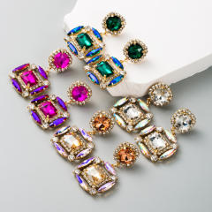 Chunky color glass crystal statement earrings