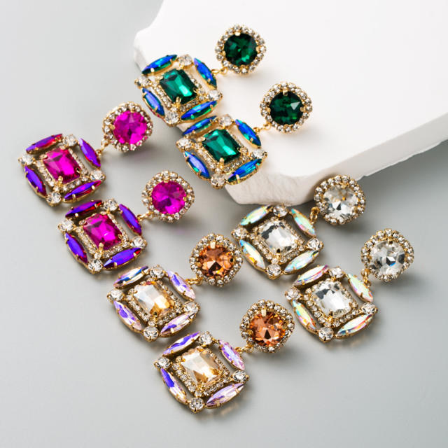 Chunky color glass crystal statement earrings