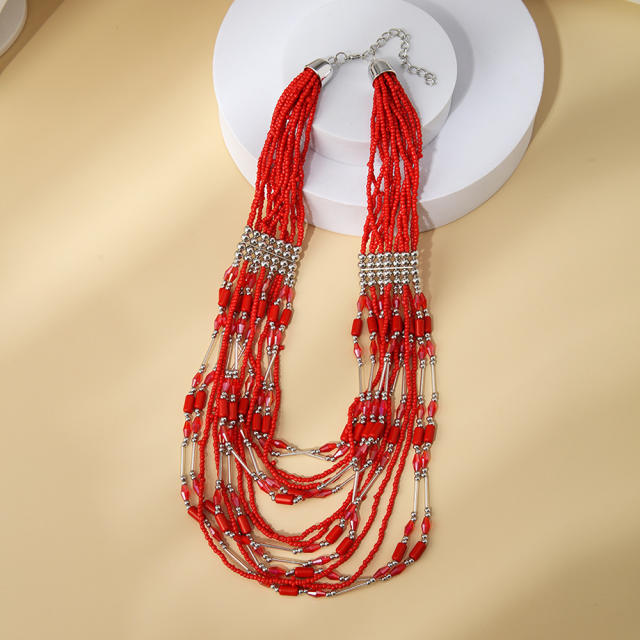 Boho chunky colorful seed bead necklace