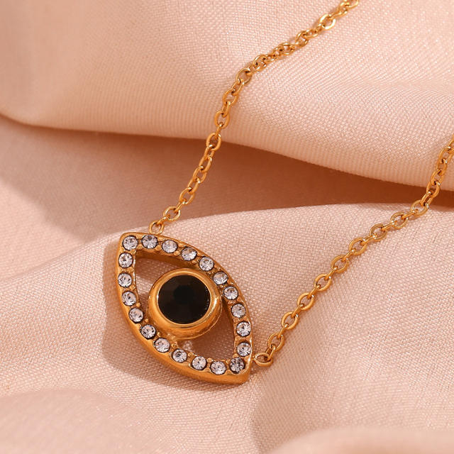 18KG diamond evil eye stainless steel dainty necklace