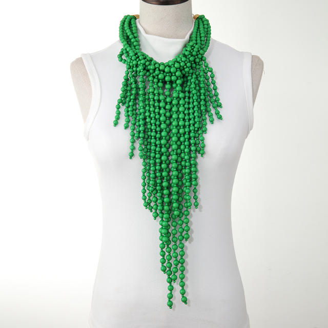 Boho chunky acrylic bead long tassel necklace