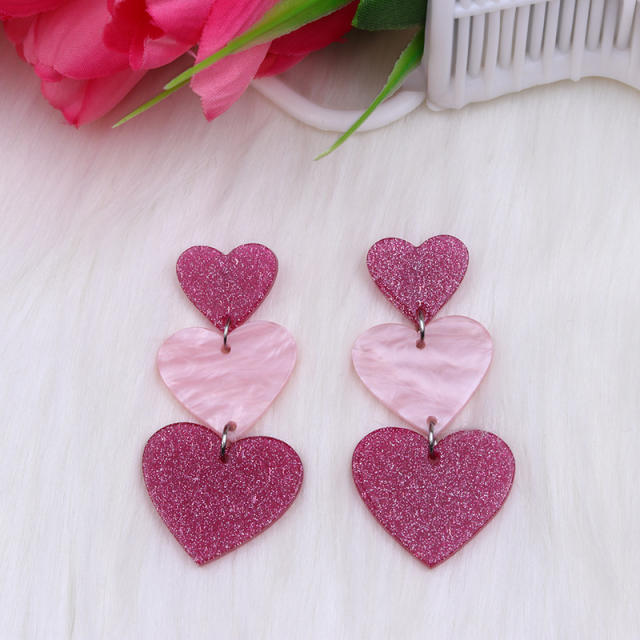 Sweet acrylic heart dangle earrings