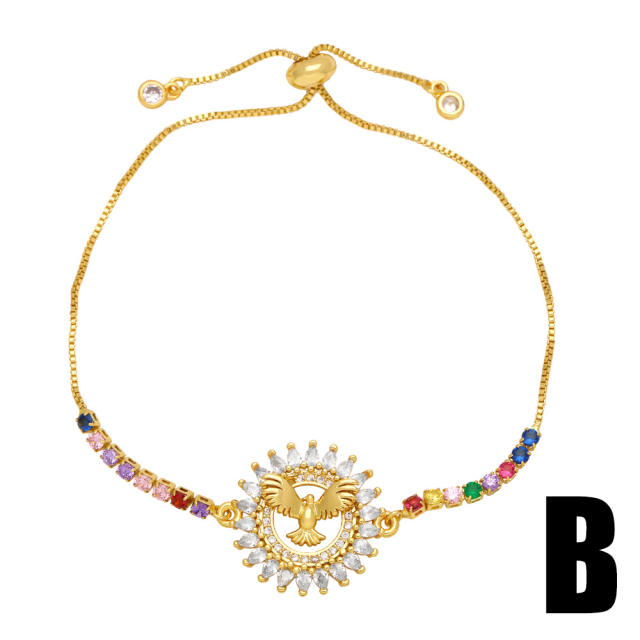 Delicate rainbow cz butterfly gold plated copper bracelet