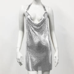 Sexy party pub trend shining halter neck short dress