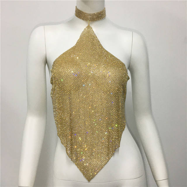 Sexy pub style colorful rhinestone diamond halter neck tops