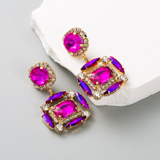 Chunky color glass crystal statement earrings