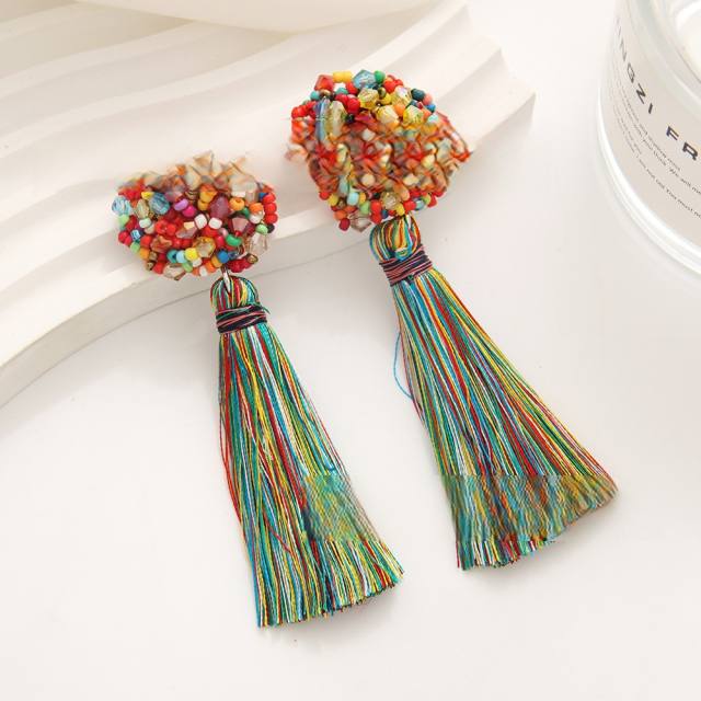 Boho seed bead rope tassel earrings