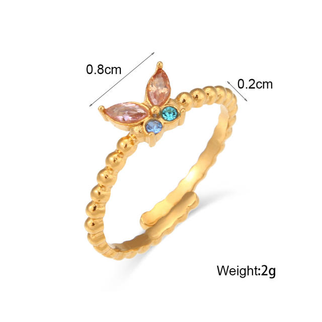 INS color cubic zirton tiny butterfly stainless steel rings