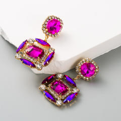 Chunky color glass crystal statement earrings