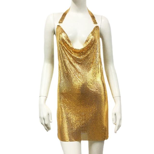 Sexy party pub trend shining halter neck short dress