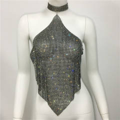 Sexy pub style colorful rhinestone diamond halter neck tops