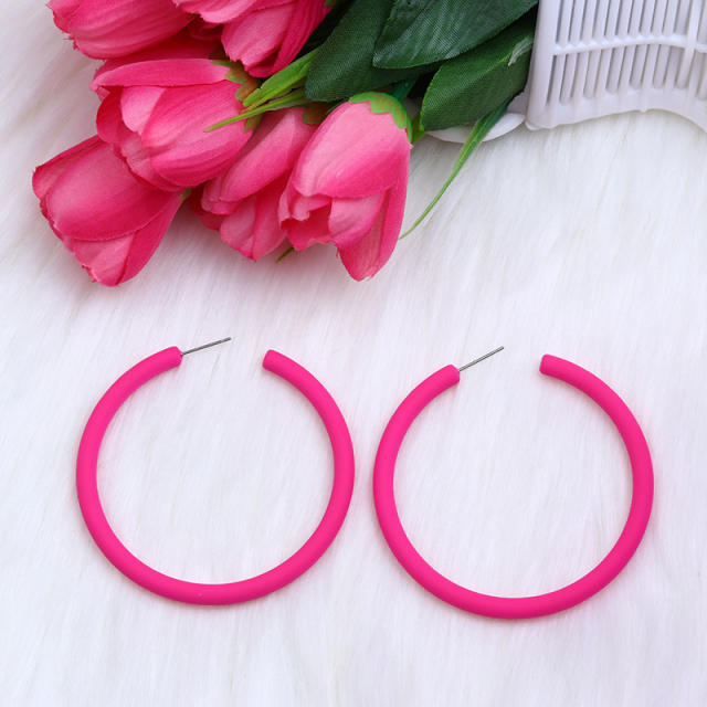 Summer candy color painting large hoop earrings